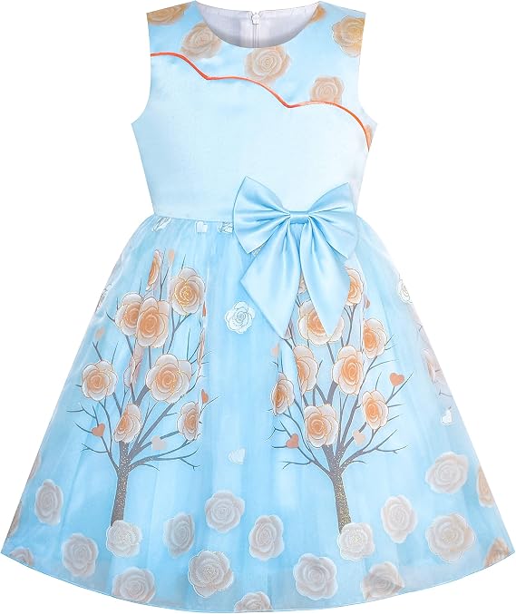 Sunny Fashion Girls Dress Bow Tie Green Pink Color Contrast Size 4-12