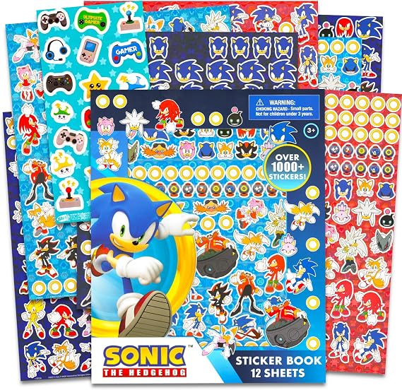 Sonic The Hedgehog Sticker Pack Ultimate Set - 1000+ Stickers Featuring Sonic, Knuckles, Tails, and More | Sticker Books for Kids Party Favor Supplies