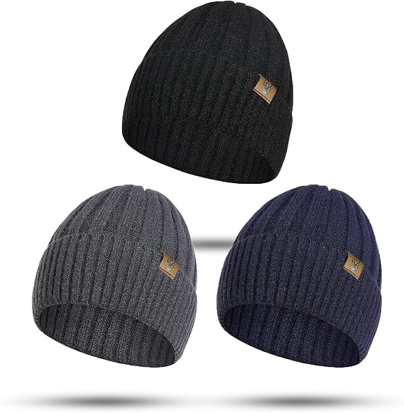 Honnesserry Beanie Hat for Men Women Warm Men's Knit Beanie Hat Winter Hats with Fleece Lined Soft Snow Caps 3PCS