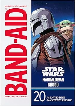 BAND-AID Brand Adhesive Bandages for Minor Cuts & Scrapes, Wound Care Featuring Star Wars: The Mandalorian and GROGUTM Characters for Kids and Toddlers, Assorted Sizes 20 ct