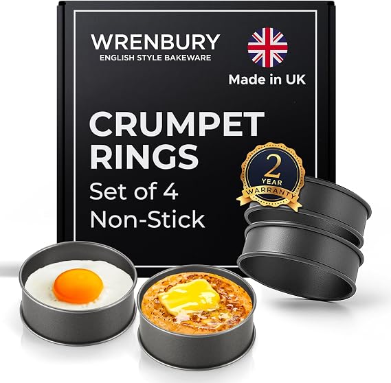 Wrenbury Crumpet Rings - Made in England, Non-Stick Carbon Steel, Set of 4, Egg & Pancake Cooking, Easy Clean