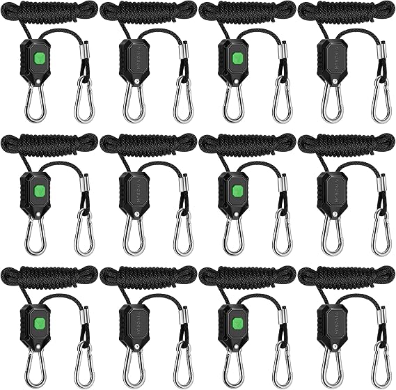 VIVOSUN 6-Pair 1/8 Inch Adjustable Grow Light Hanger, Heavy Duty Rope Hanger with Reinforced Metal Gears, 8Ft. Long and 150 lbs Weight Capacity Rope for Grow Light, Inline Fan, Filters