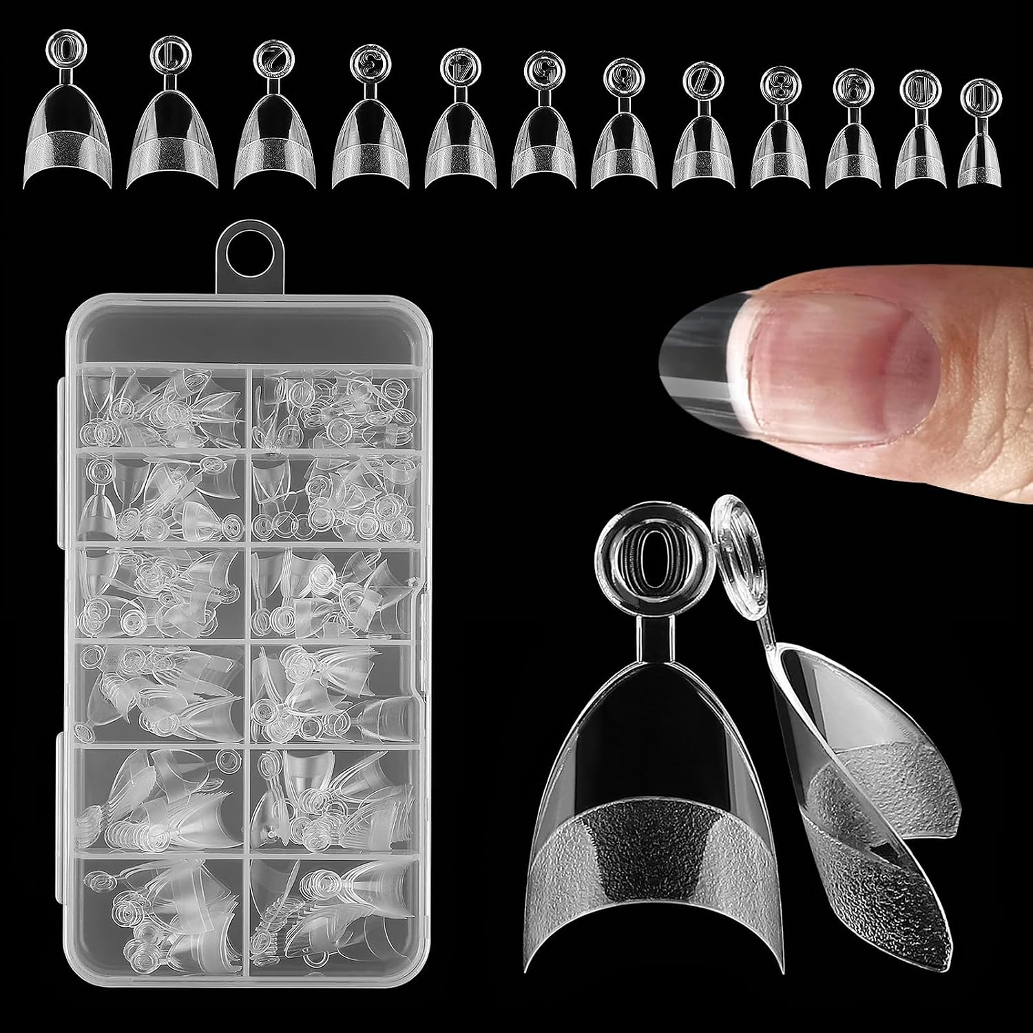 240PCS Short Almond Nail Tips for Gel Extensions, 12 Sizes Soft Gel Nail Tips for Nail Extensions Half Clear Matte Nail Tips Kit for Manicure Salons