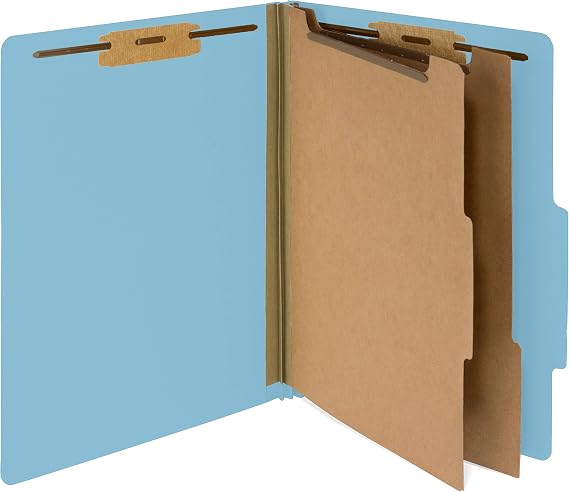 Blue Summit Supplies 10 Classification Folders, 2 Divider, Light Blue | Heavy-duty, Letter Size, 2 in Expansion, 2 Prong Fasteners, 2 Dividers, for Medical and Legal Files