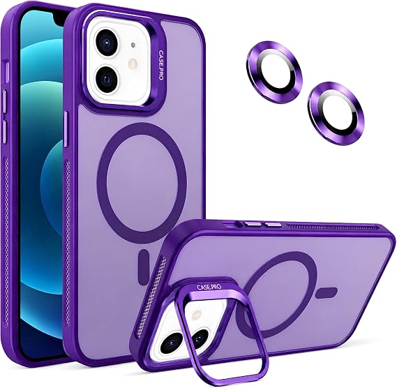 Ehr. iPhone 11 ile Uyumlu Magsafe Wireless Şarj Özellikli Kamera Standlı Lüks Mat Silikon Kılıf [Lens Koruyucu Hediyeli] (Mor, iPhone 11)