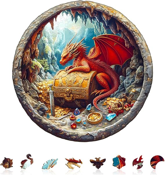 Dragon's Treasure Puzzles Adults Gifts Wooden 100 Pieces 8.5*8.5in