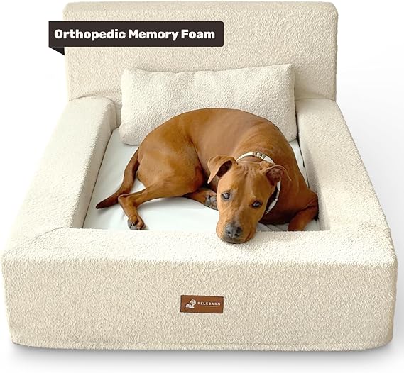 Pelsbarn Real Orthopedic Dog Bed, Memory Foam, Waterproof Sheets, Beige, L