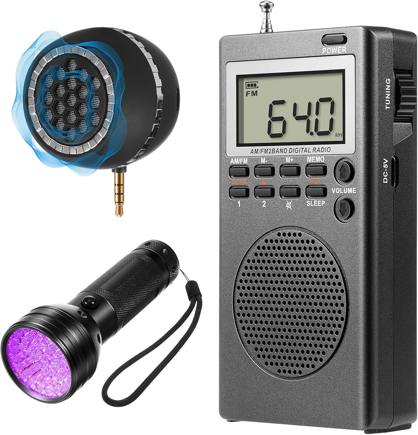 Dunzy Ghost Hunting Equipment Kit Ghost Hunting Spirit Box includes 1 Spirit Box, 1 Paranormal Speaker, 1 LED UV Ghost Flashlight, Paranormal Research Tool Portable Detector