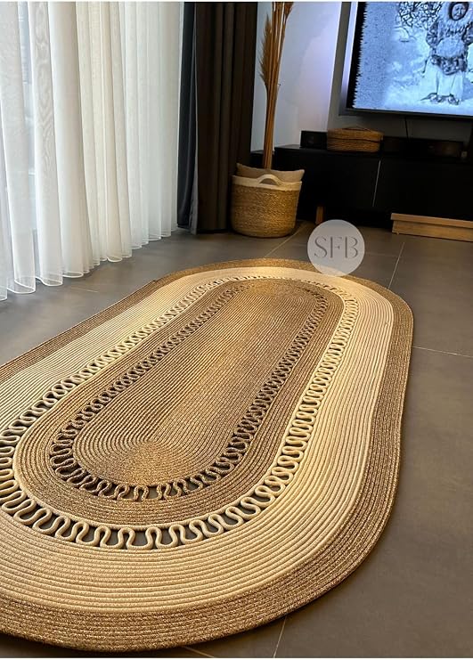 Jüt, Hasır, Kilim, Paspas, Yolluk, Jüt Halı, Jüt Paspas, Dekoratif Kilim, Bohem Tarzı Kilim, Kilim 60 x 120 Hasır-Bej