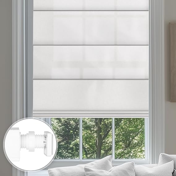 No Drill Roman Shades,70% Blackout-Off White..,Custom Size