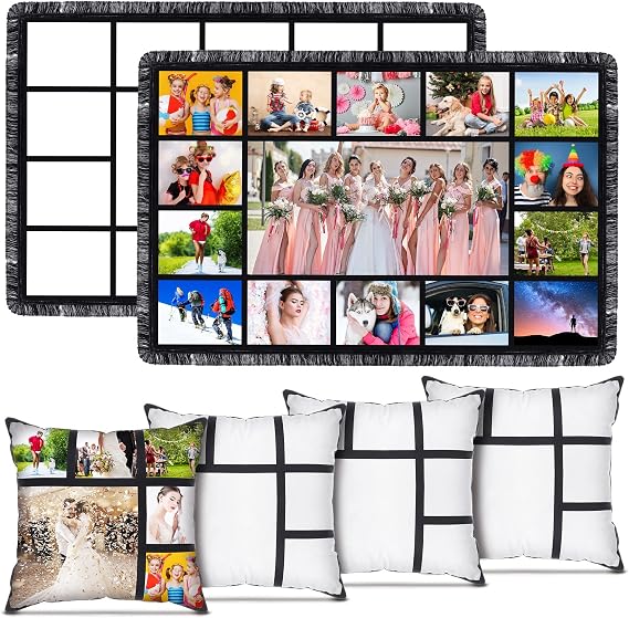 Kinlop 6 Pcs Sublimation Blank Blanket and Pillow Case Set, 15 and 6 Panel