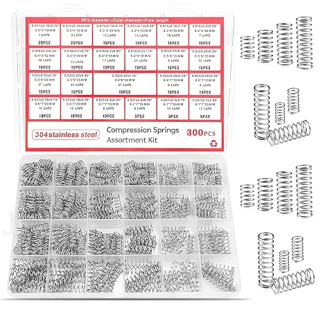300 PCS Compression Springs Assortment Set, 23 Sizes 304 Stainless Steel Small Springs Assorted Small Spring, Spiral Spring Suitable for Home and Car Maintenance DIY