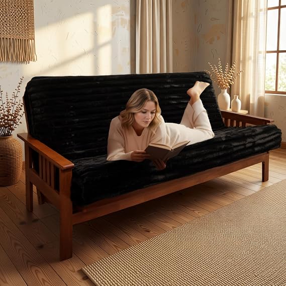Memory Foam Futon Mattress, Foldout Couch Futon Mattress - 6x54x80 (Charcoal) - Plush Faux Fur Fabric Comfortable and Heavy Duty Sofa Bed, Thick Corded Cushion for All (Frame NOT Included)