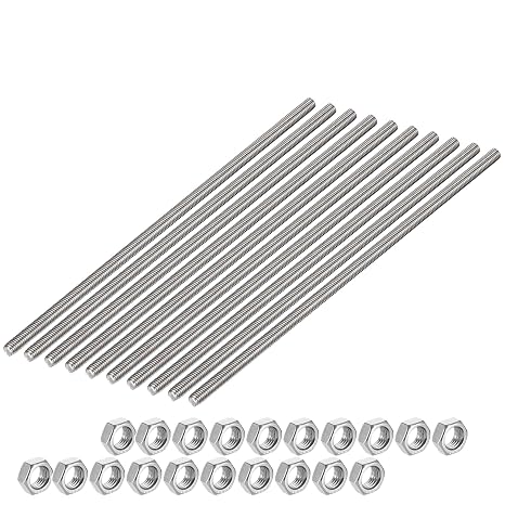 Fully Threaded Rod - 10pcs M3 x 200mm 304 Stainless Steel Threads Bar Studs Rods, 20pcs M3 x 0.5mm Metric Coarse Thread Hex Nuts