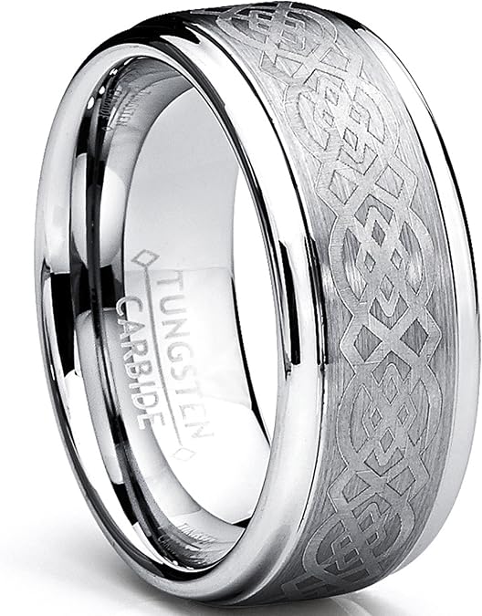 8MM Men's Tungsten Carbide Ring with Celtic Design sizes 6 to 15