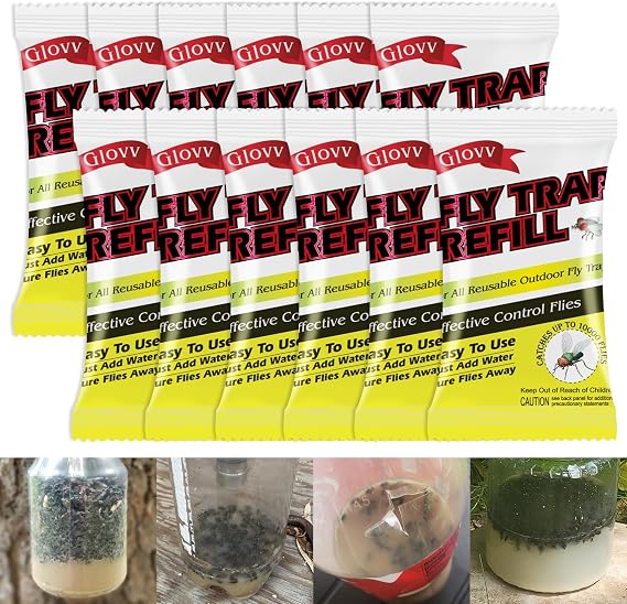 12 Pack Trap Refills, 12 * 30g Fly Bait Packets for All Reusable Flies Trap