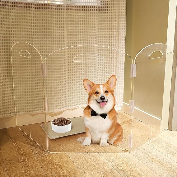 Clear Acrylic Pet Gate - Freestanding 3-Panel Barrier for Doorways, Folding Cat and Dog Fence for Home