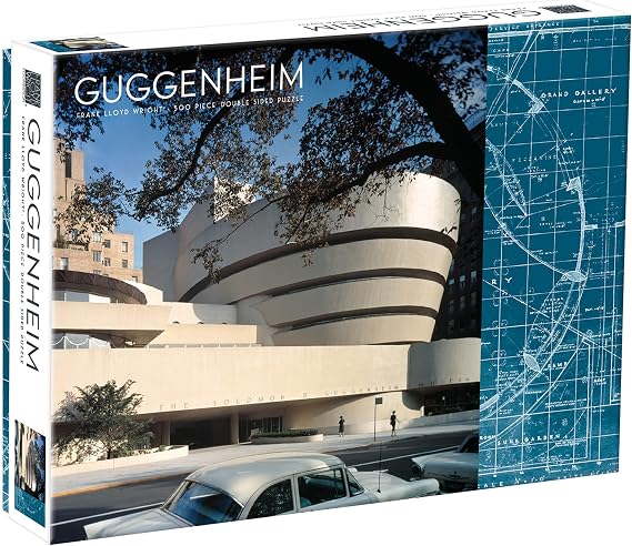 Galison Frank Lloyd Wright Guggenheim Two-Sided Jigsaw Puzzle, 500 Pieces, 24x18 Guggenheim Museum and Museum Blueprint Challenging Family Fun Fun Indoor Activity, Multicolor
