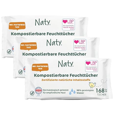 Naty Baby Wipes 98% Water & Hypoallergenic 168 Pieces (Pack of 3)