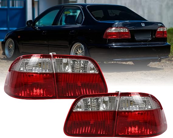 USR DEPO 99-00 Civic 4D Tail Lights - JDM Style Red/Clear Lens Rear Tail Lamps Set (LH + RH, 4 Pieces) Compatible with 1999-2000 Honda Civic 4 Doors Sedan (New Gaskets Included)