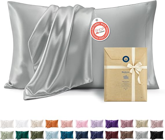 Bedsure Satin Pillowcase Standard Set of 2, Similar to Silk Pillowcase Grey