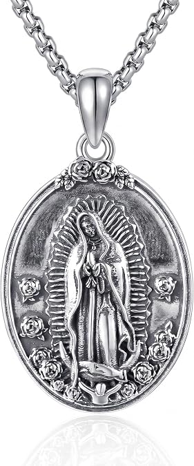 YAFEINI Virgen De Guadalupe Necklace 925 Sterling Silver Mother Mary Necklace Virgencita Jewelry Thanksgiving Day Gifts for Women