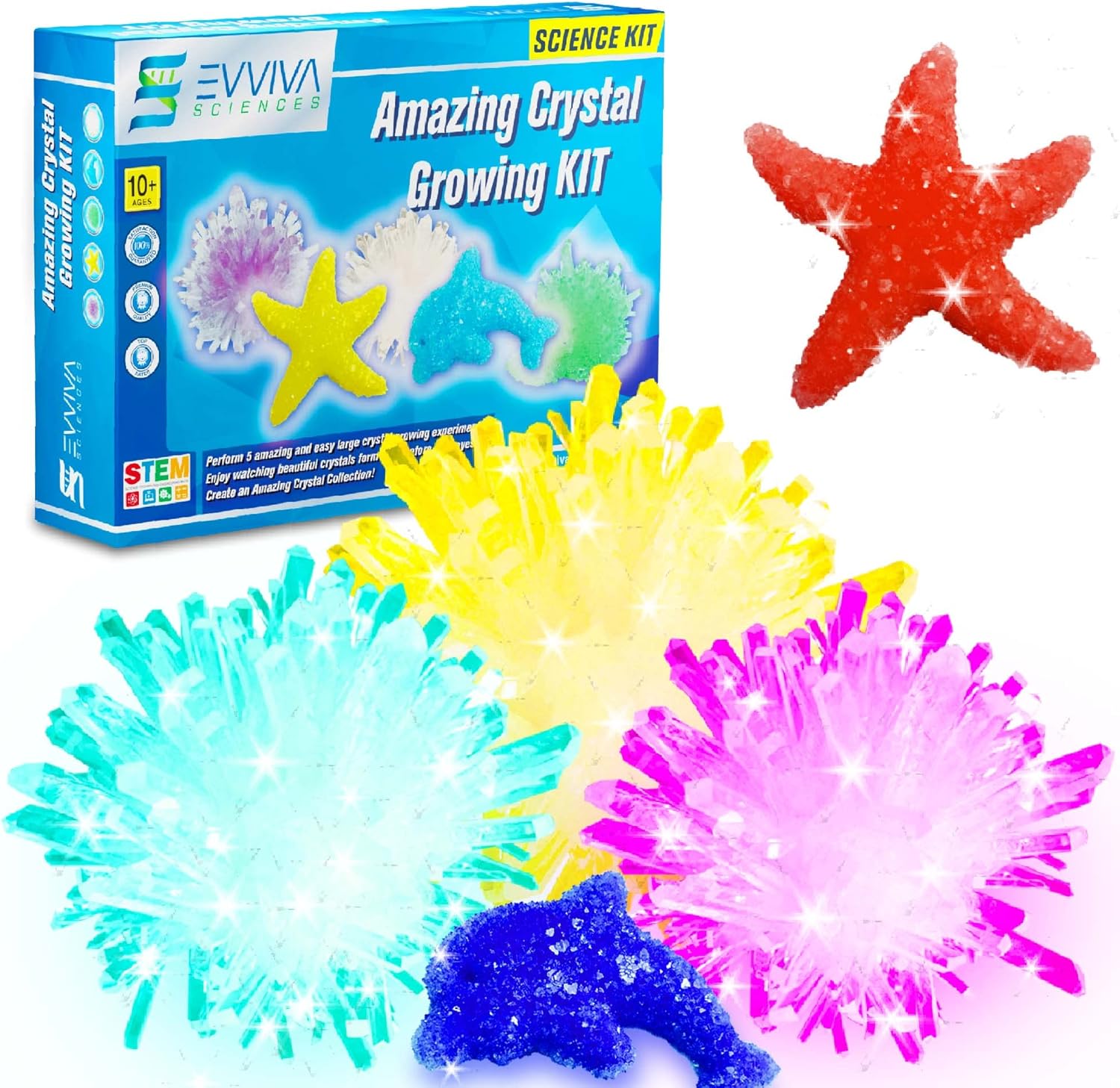 Evviva Sciences Crystal Growing Kit for Kids Science Kit to Make &amp; Grow Rocks, Crystals, Gems Easy All Inclusive Set Chemistry, Geology &amp; Learning Experiment Toy weBook