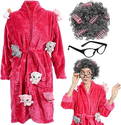 Xtinmee 3 Pcs Halloween Cat Lady Adult Costume Robe and Wig Cat Eye Rhinestone Glasses for Lady Women Lovers Cosplay