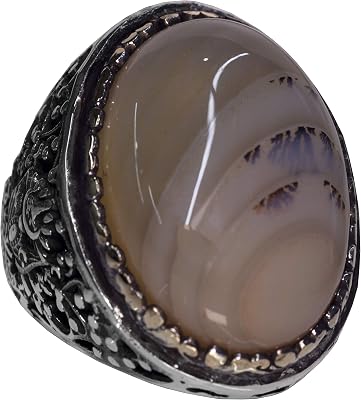 Mens 925 Sterling Silver Ring with Yemeni Agate Natural Gemstone