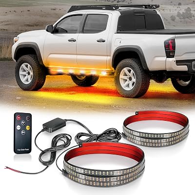 OPT7 2PCS 63 LED Strobe Light Strips - Weatherproof Running Board Emergency Lights with Remote Control, Amber & White Flashing Lights with 31 Warning Modes for Truck Construction Vehicles Pickups