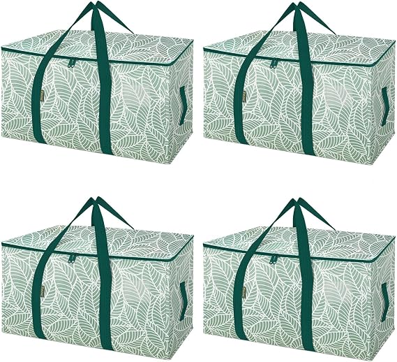BALEINE 4-Pack Oversized Moving Bags with Reinforced Handles, Heavy-Duty Storage Tote for Clothes, Moving Supplies (Antique Folidage, 4-Pack)