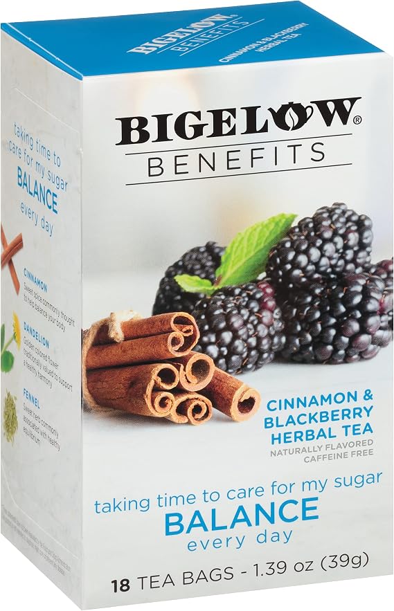 Bigelow Benefits Herbal Tea Pack of 2 Cinnamon & Blackberry Herbal Tea, 18 Count Pack of 2