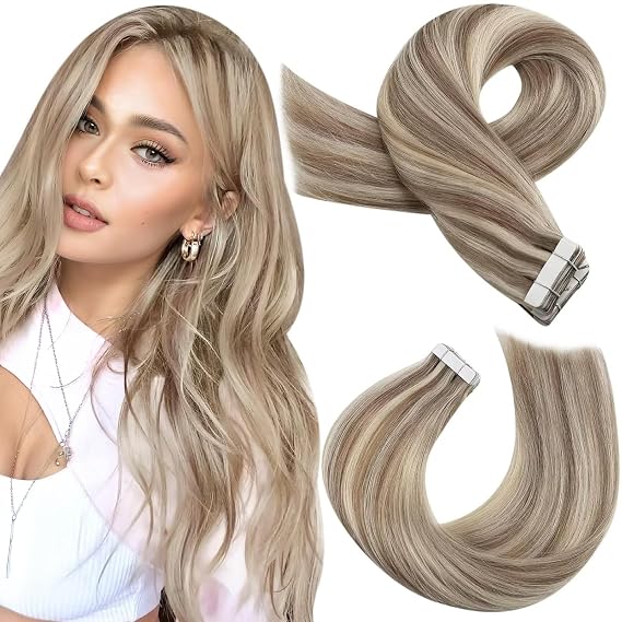 Moresoo Seamless Tape in Hair Extensions Beige Blonde 24in 20pcs 50g