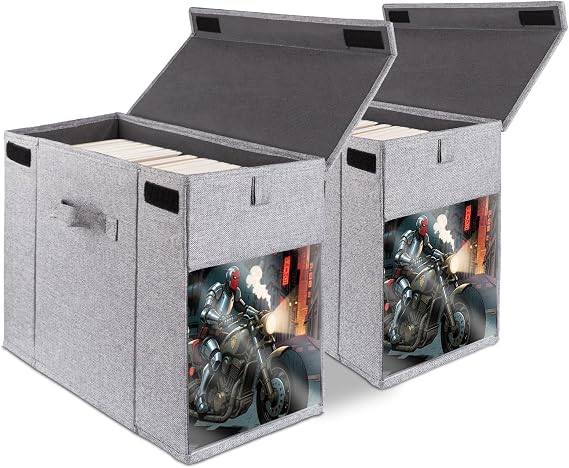 2 Pack Comic Book Storage Box With Lid, Collapsible Magazine Comic Book Box Case Bin Container Holder With Large Clear Window, Standard Size, Grey
