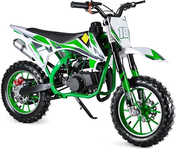 YOXIER 50cc Dirt Bike, 2-Stroke Kid Dirt Bike, Dirt Bikes for Kids 8-14, Off Road Gas Power Mini Pocket Motorcycle with Front Rear Disc Brakes, Mini Dirt Scooter Bike with Max Speed 25 MPH Green 1