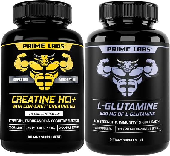 Prime Labs Creatine HCl Capsules (60 ct) + L Glutamine (180 ct)