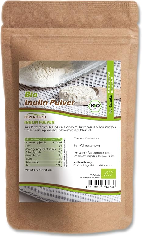 Mynatura Organic Inulin Powder from Agave 1000 g Fibre Homogeneous Powder Digestion Metabolism Digestion Dietary Supplement (1000 g)