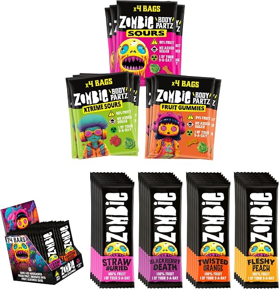 Zombie Bar and Gummies Bundle - 24 Fruit Bars (4 Flavours) - 12 Fruit Gummies (3 Flavours)