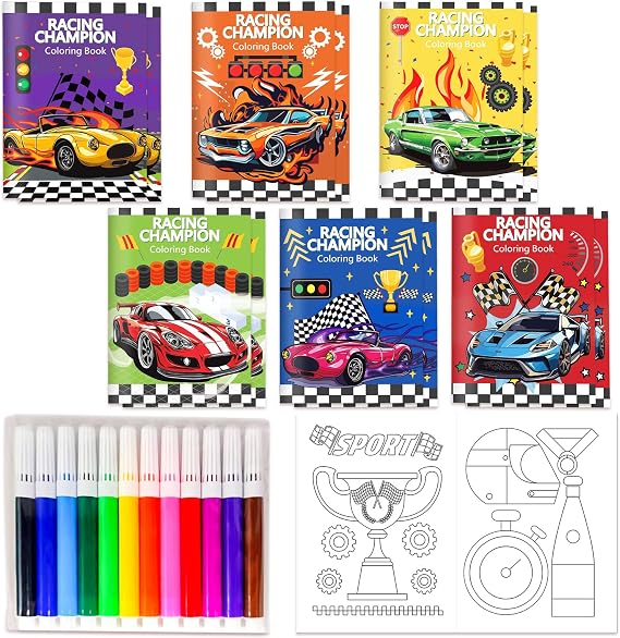 24PCS Racing Car Party Filler with Pen Small Activity Books Party Supplies | Racing Car Party Favors Class Drawing Painting Game Birthday Supplies Racing Car Mini Coloring Books Bulk