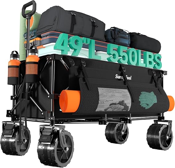 SUNNYFEEL 49" Extra Long Wagon Cart, 550LBS Heavy Duty Foldable Wagon