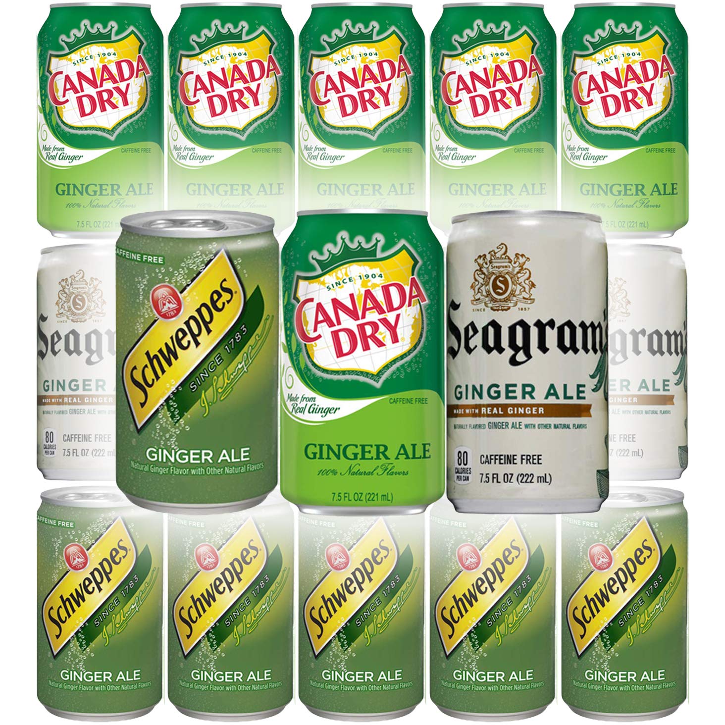 Canada Dry Ginger Ale, Seagram's Ginger Ale, Schwepps Ginger Ale Soda - Variety Pack, 7.5oz Mini Cans Pack of 15, Total of 112.5 Oz