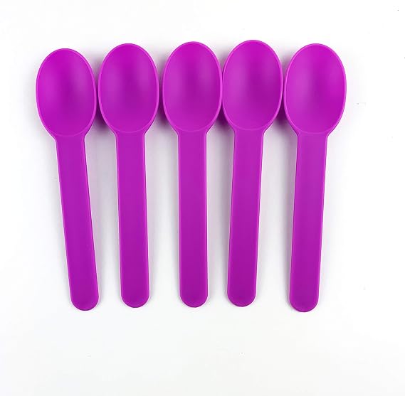 Worlds 50Pack Disposable Plastic Dessert Spoons 5.9" Purple Spoons for Ice Cream, Frozen Yogurt, Cereal, and Party Use