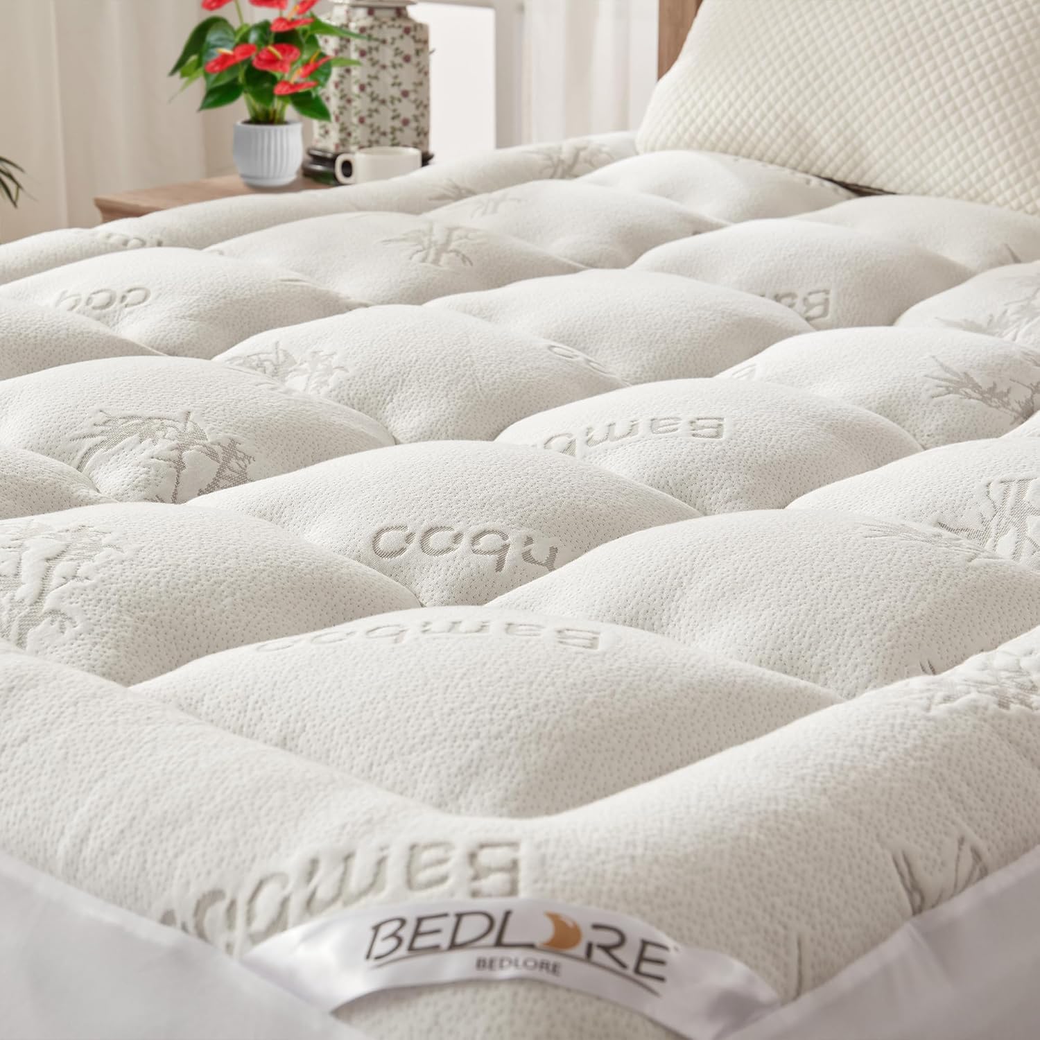 BEDLORE Mattress Topper King Size, Soft Quilted Pad for Back Pain Relief, Thick Mattress Topper with Deep Elasticated Pocket White