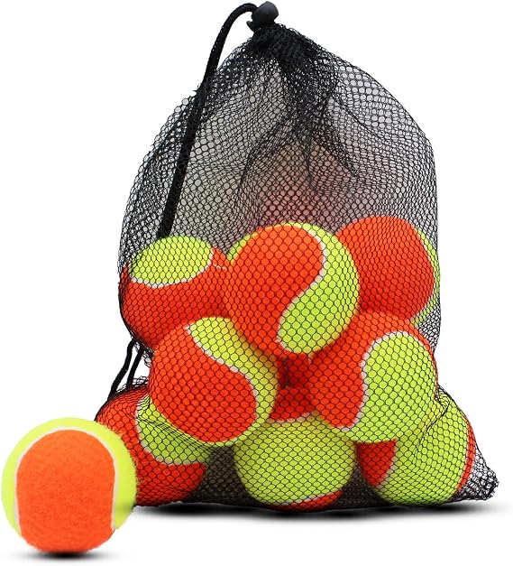 Tennis Balls, 12 Pack 50% Low Compression Stage Tennis Ball | for Beginners Youth Kids Training Practicing with Mesh Bag for Easy Transport (Orange)