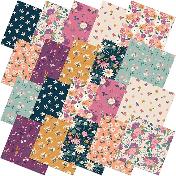 Hahafelt 10 Pcs Fall Vintage Floral Quilting Fabric Bundles 20 x 20 Inch