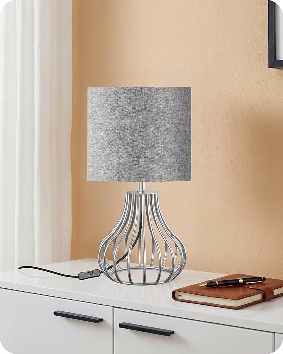 Bedside Lamp, Small Grey Table Lamp for Bedroom with Bulb [Energy Class F]