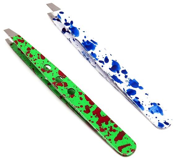 Slanted Tweezers - Professional Stainless Steel Slant Tip Tweezer - The Best Precision Eyebrow Tweezers Set of 2