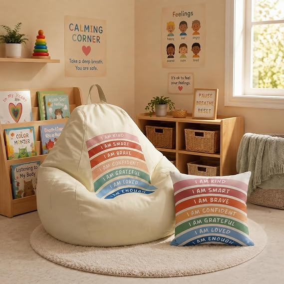 Tegeme 2 Pcs Classroom Bean Bags Cover Reading Corner Supplies, Rainbow