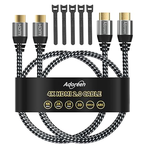 4K HDMI Cable 3 Feet/2 Pack,High Speed 18Gbps Braided HDMI 2.0 Cable Cord,4K@60Hz,2K,1080P,ARC HDR HDCP 3D,Sturdy&Flexible&Untangled&Supreme Texture,Compatible Monitor UHD TV PC PS5 Xbox+5 Ties