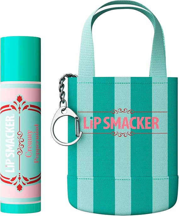 Lip Smacker Holiday Gettaway Lip Balm + Mini Tote Keychain, Moisturizing Lip Care, Fun Collectible Gift & Stocking Stuffer - Creamy Peppermint